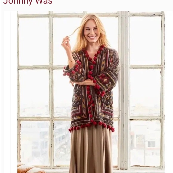 BIYA by Johnny Was Embroidered Zola Pom Pom Kimono Jacket XS (fits sizes 4-8) - Picture 2 of 9